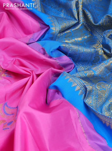 Pure gadwal silk saree light pink and cs blue with zari woven buttas and long zari woven border