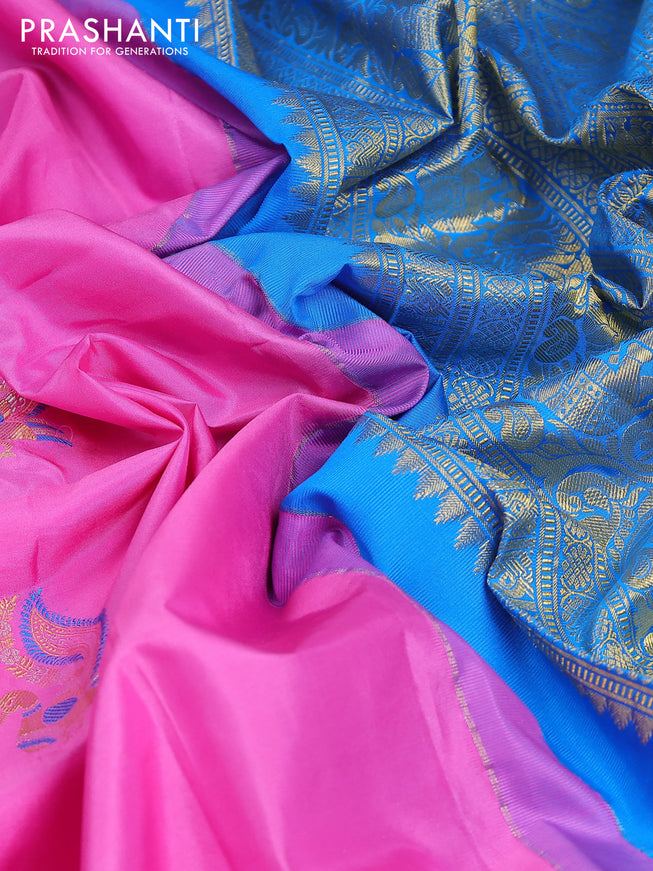 Pure gadwal silk saree light pink and cs blue with zari woven buttas and long zari woven border