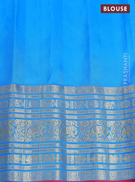 Pure gadwal silk saree light pink and cs blue with zari woven buttas and long zari woven border