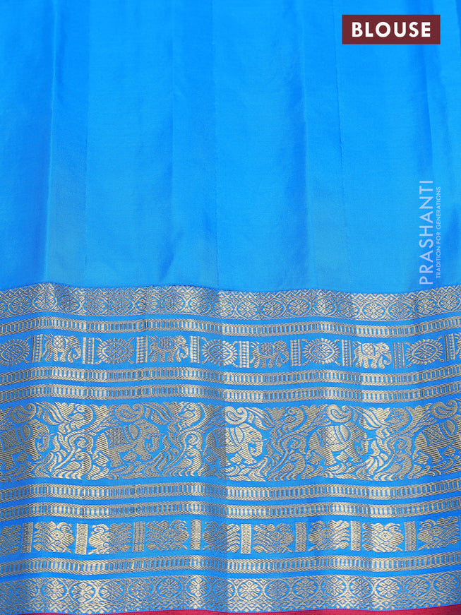 Pure gadwal silk saree light pink and cs blue with zari woven buttas and long zari woven border