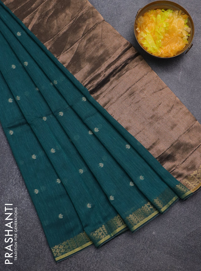 Bengal soft cotton saree peacock green with thread woven buttas and zari woven border
