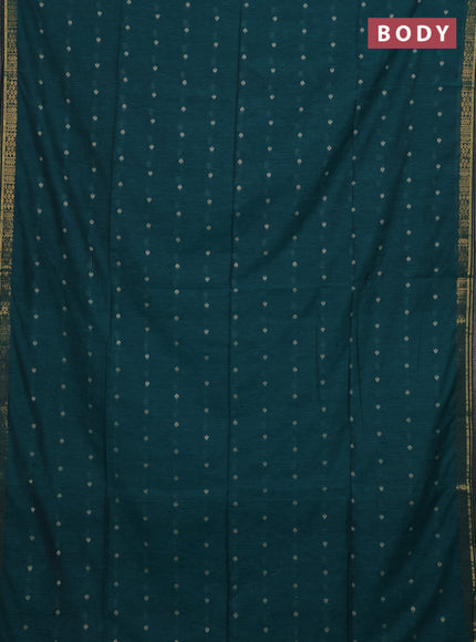 Bengal soft cotton saree peacock green with thread woven buttas and zari woven border