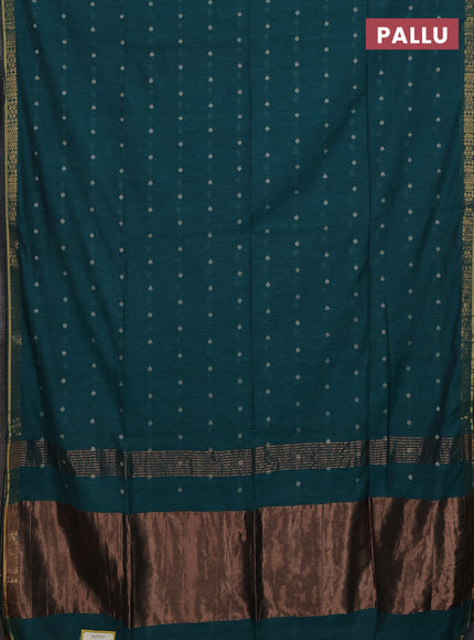 Bengal soft cotton saree peacock green with thread woven buttas and zari woven border