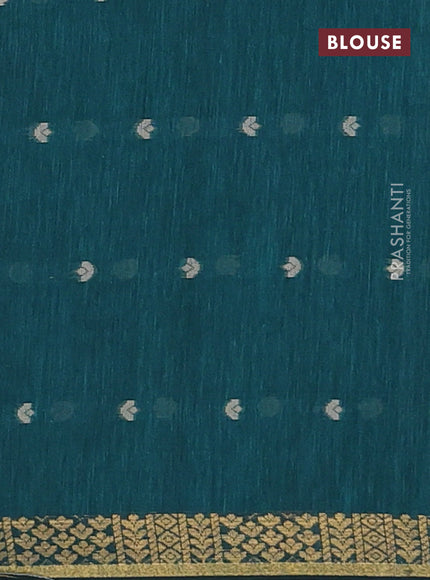 Bengal soft cotton saree peacock green with thread woven buttas and zari woven border