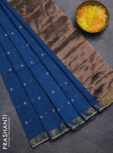 Bengal soft cotton saree cs blue with thread woven buttas and zari woven border