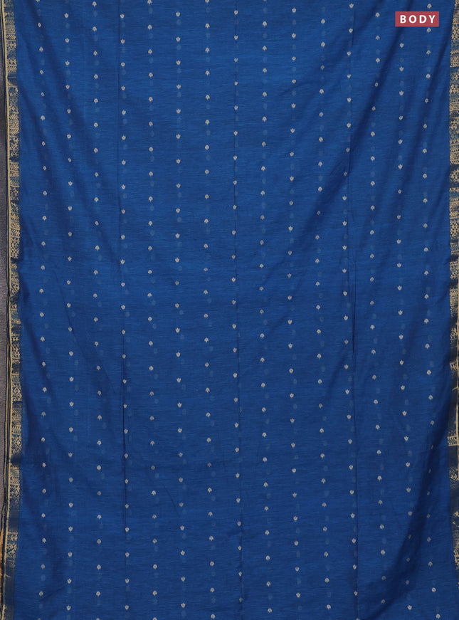 Bengal soft cotton saree cs blue with thread woven buttas and zari woven border