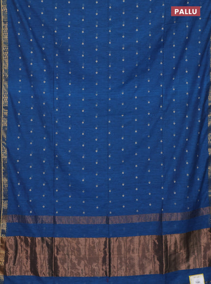 Bengal soft cotton saree cs blue with thread woven buttas and zari woven border
