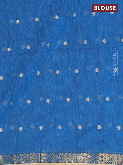 Bengal soft cotton saree cs blue with thread woven buttas and zari woven border