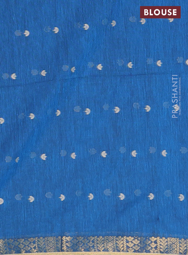 Bengal soft cotton saree cs blue with thread woven buttas and zari woven border