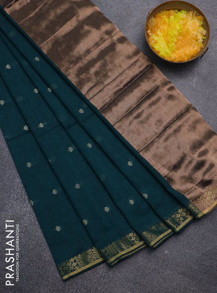 Bengal soft cotton saree peacock green with thread woven buttas and zari woven border