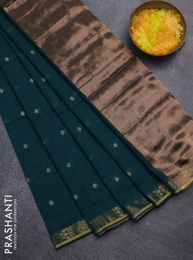Bengal soft cotton saree peacock green with thread woven buttas and zari woven border