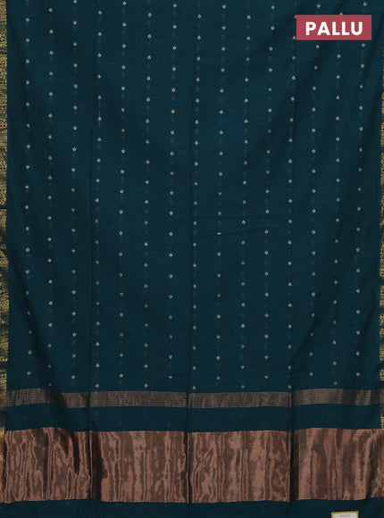 Bengal soft cotton saree peacock green with thread woven buttas and zari woven border