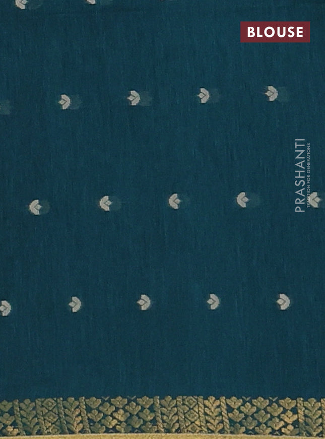 Bengal soft cotton saree peacock green with thread woven buttas and zari woven border