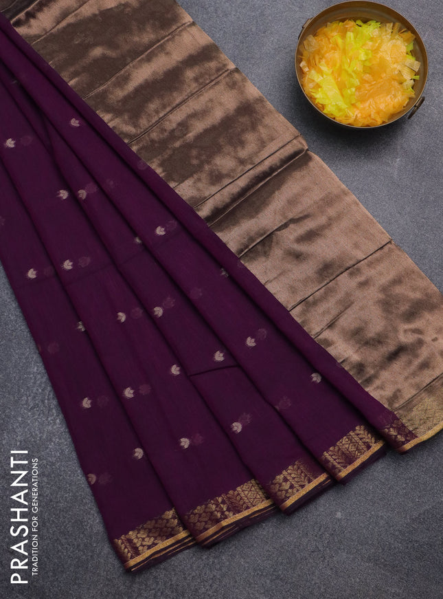 Bengal soft cotton saree purple with thread woven buttas and zari woven border