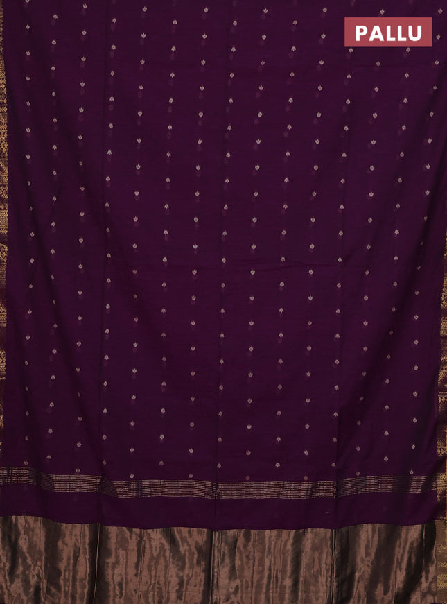 Bengal soft cotton saree purple with thread woven buttas and zari woven border