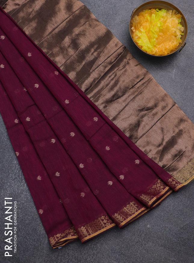 Bengal soft cotton saree magenta pink with thread woven buttas and zari woven border
