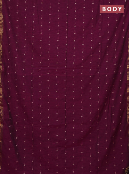 Bengal soft cotton saree magenta pink with thread woven buttas and zari woven border