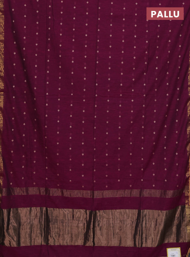 Bengal soft cotton saree magenta pink with thread woven buttas and zari woven border