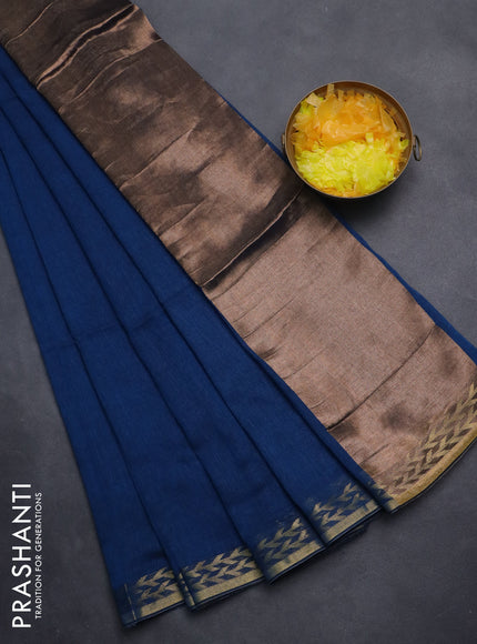Bengal soft cotton saree cs blue with plain body and zari woven border
