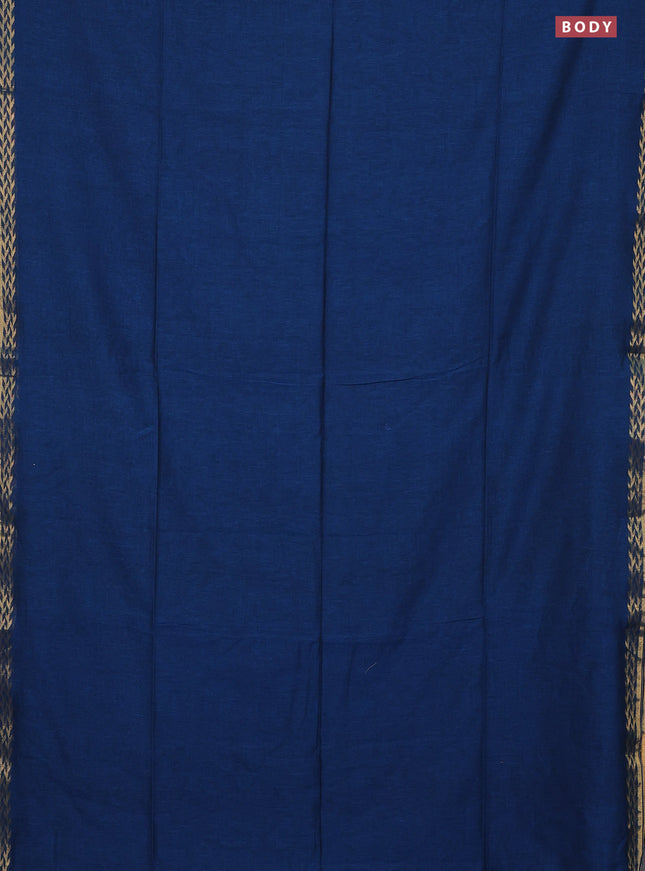 Bengal soft cotton saree cs blue with plain body and zari woven border