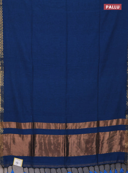 Bengal soft cotton saree cs blue with plain body and zari woven border