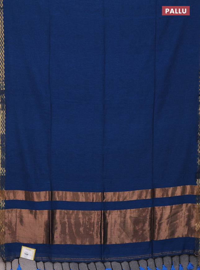 Bengal soft cotton saree cs blue with plain body and zari woven border
