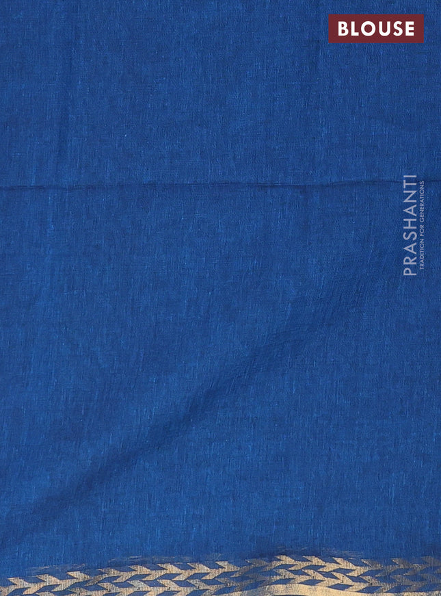 Bengal soft cotton saree cs blue with plain body and zari woven border