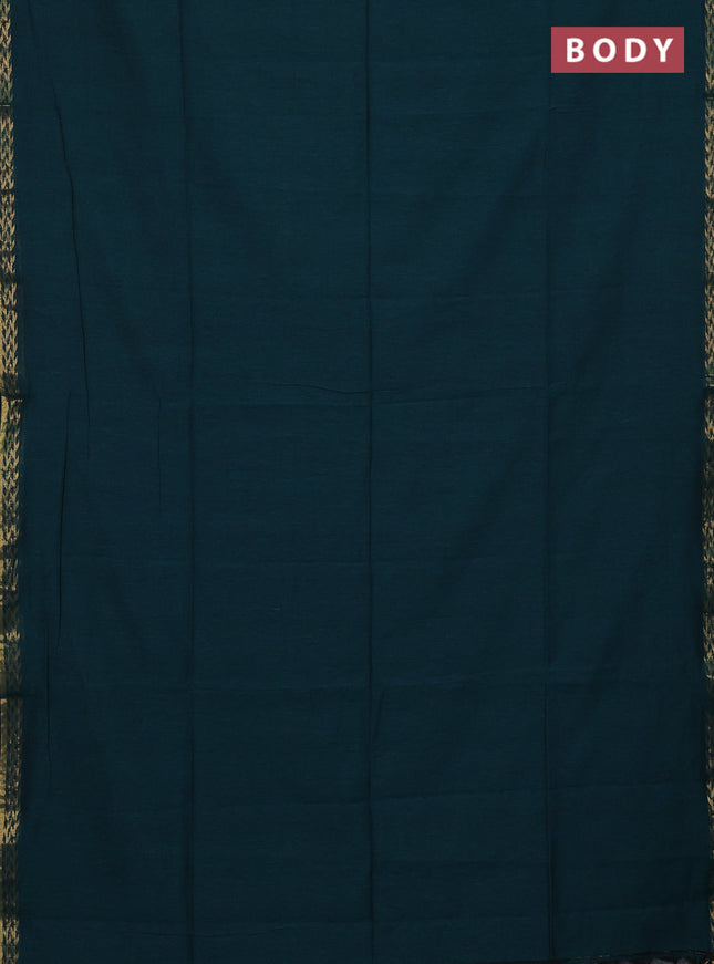 Bengal soft cotton saree peacock green with plain body and zari woven border