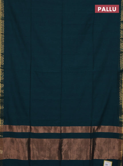 Bengal soft cotton saree peacock green with plain body and zari woven border