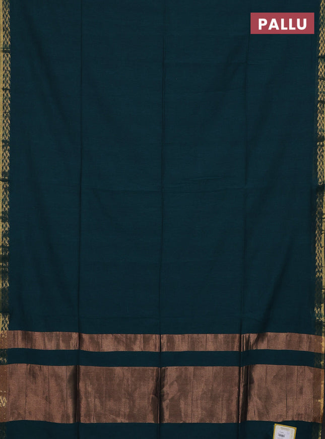 Bengal soft cotton saree peacock green with plain body and zari woven border