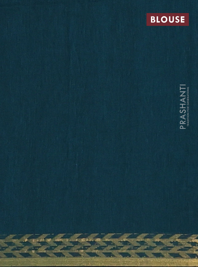 Bengal soft cotton saree peacock green with plain body and zari woven border