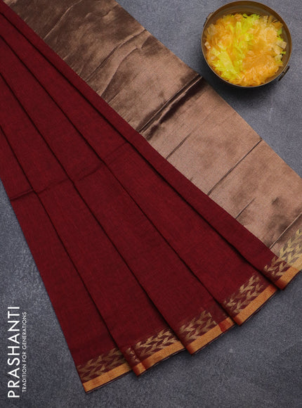 Bengal soft cotton saree maroon with plain body and zari woven border