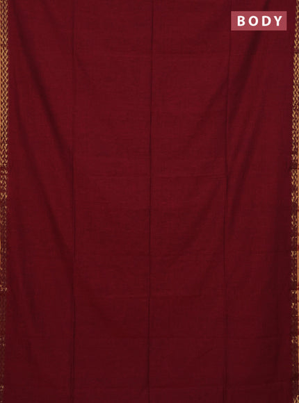 Bengal soft cotton saree maroon with plain body and zari woven border
