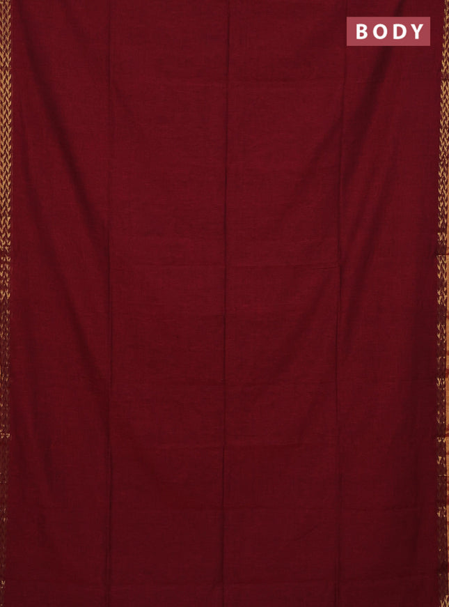 Bengal soft cotton saree maroon with plain body and zari woven border