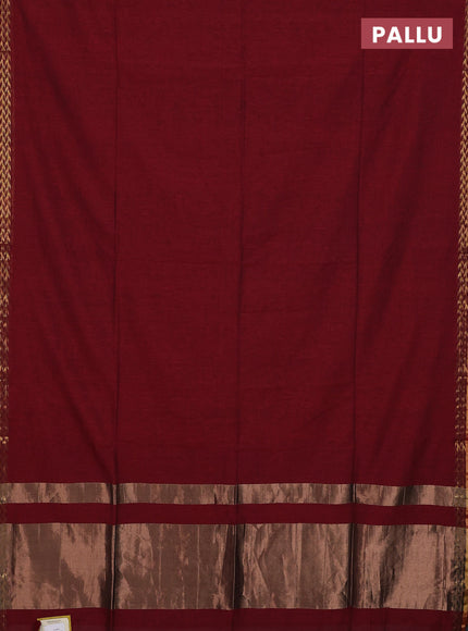 Bengal soft cotton saree maroon with plain body and zari woven border