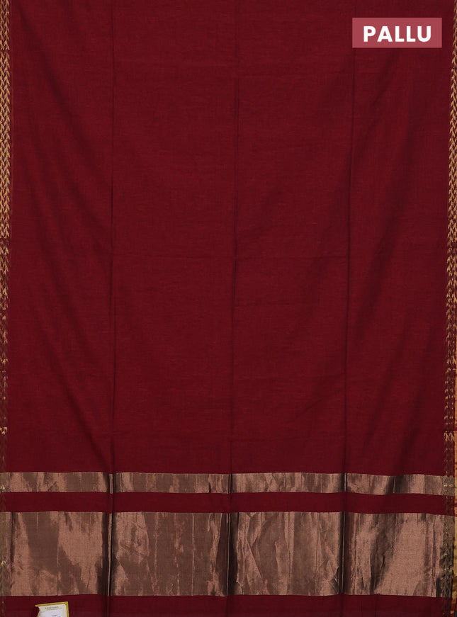 Bengal soft cotton saree maroon with plain body and zari woven border