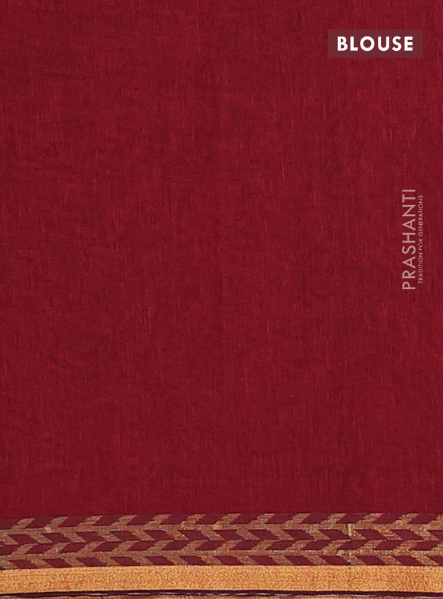 Bengal soft cotton saree maroon with plain body and zari woven border