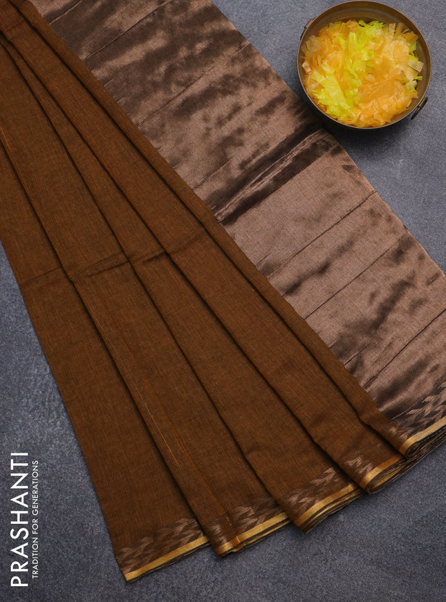 Bengal soft cotton saree mustard shade with plain body and zari woven border