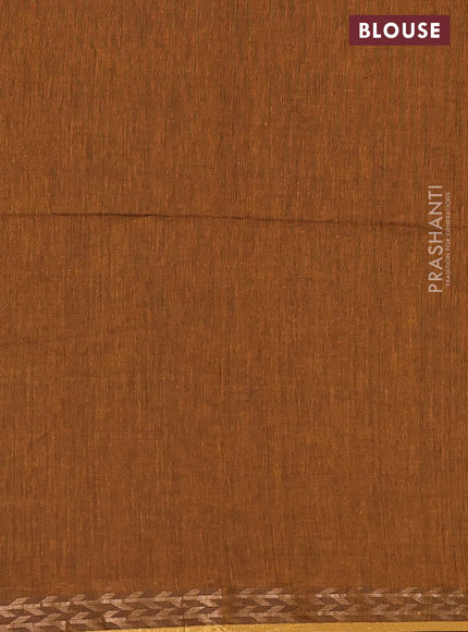 Bengal soft cotton saree mustard shade with plain body and zari woven border
