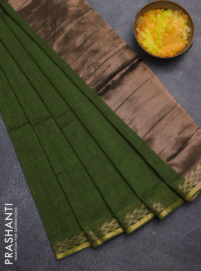 Bengal soft cotton saree sap green with plain body and zari woven border