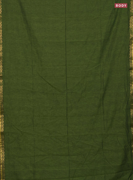 Bengal soft cotton saree sap green with plain body and zari woven border