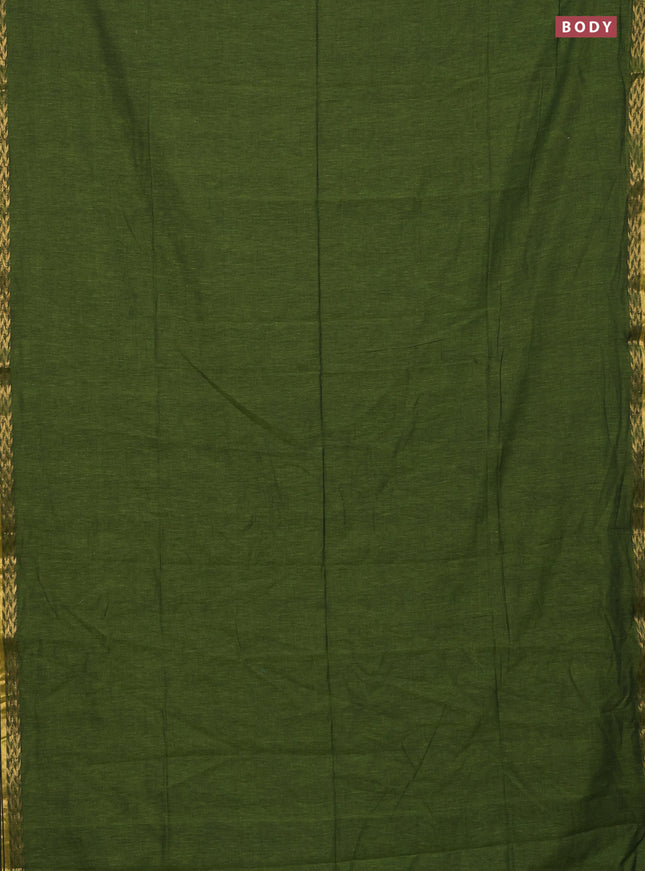 Bengal soft cotton saree sap green with plain body and zari woven border