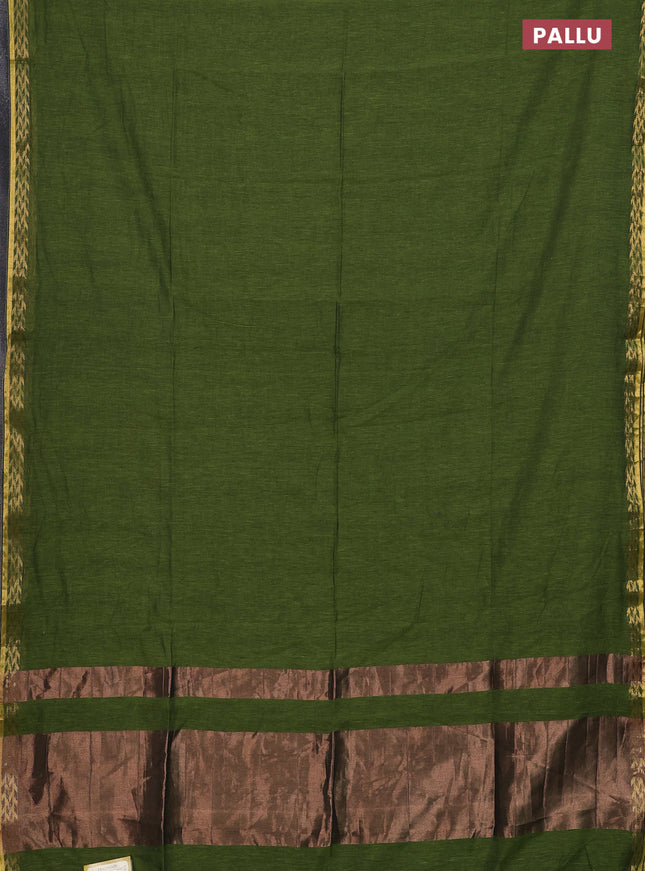 Bengal soft cotton saree sap green with plain body and zari woven border
