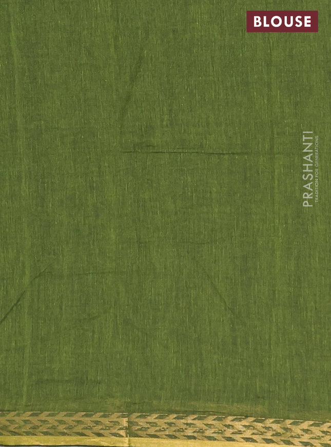 Bengal soft cotton saree sap green with plain body and zari woven border