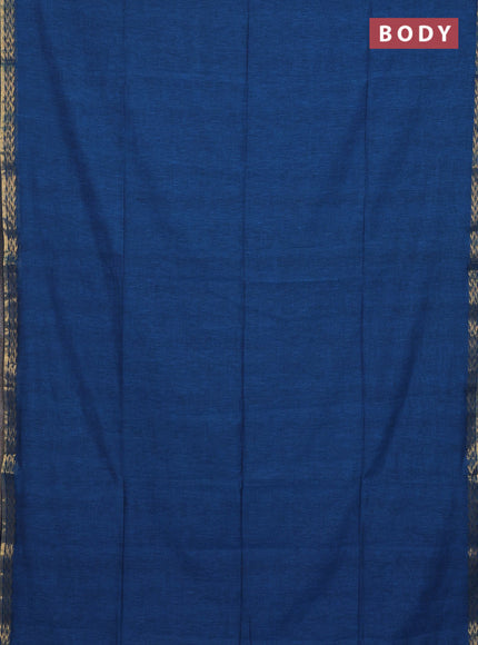 Bengal soft cotton saree cs blue with plain body and zari woven border