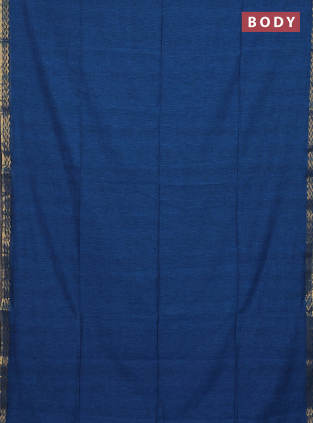 Bengal soft cotton saree cs blue with plain body and zari woven border