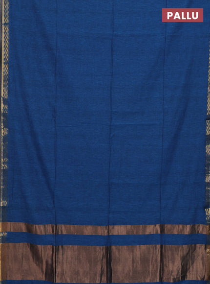 Bengal soft cotton saree cs blue with plain body and zari woven border