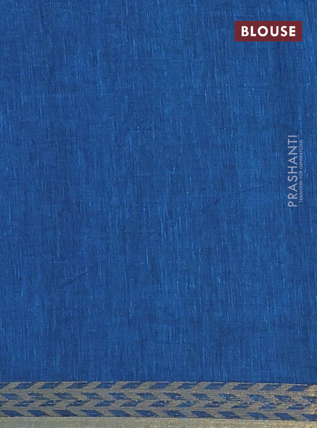 Bengal soft cotton saree cs blue with plain body and zari woven border