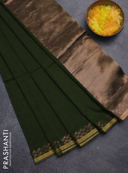 Bengal soft cotton saree sap green with plain body and zari woven border