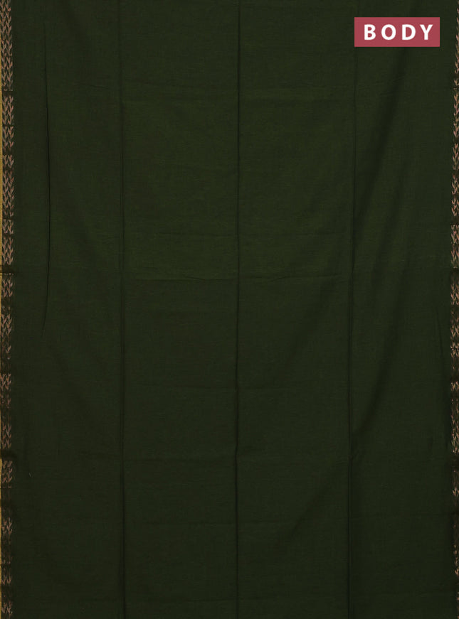 Bengal soft cotton saree sap green with plain body and zari woven border